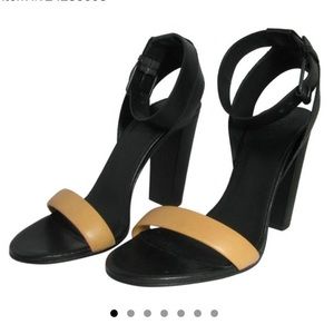 Vince Luggage Brown/Black Alexa Leather Chunky Heel Ankle Strap Sandals,7.5